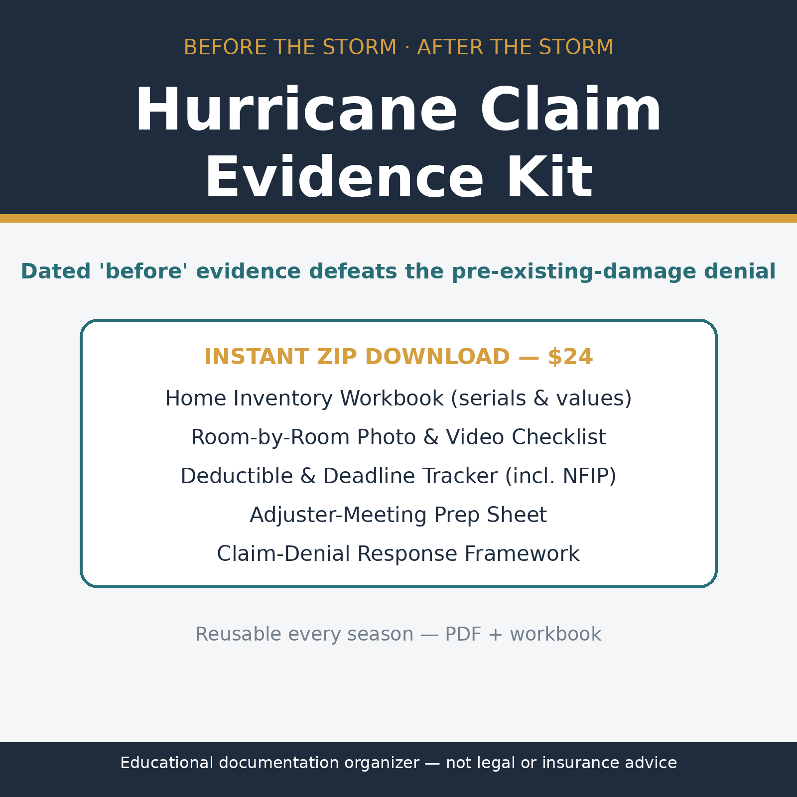 Hurricane Claim Evidence Kit and Home Inventory Workbook cover